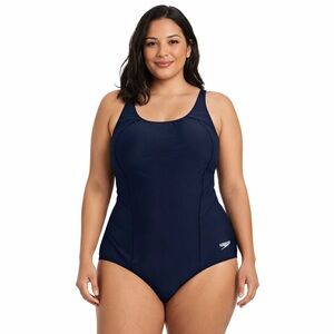 Speedo PowerFlex One Piece Swimsuit Women's Size 12 Navy Blue Athletic Lap Swim